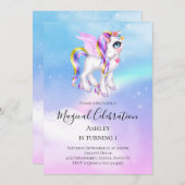 Schönes Einhorn mit Rainbow Mane Birthday Einladung (Vorne/Hinten)