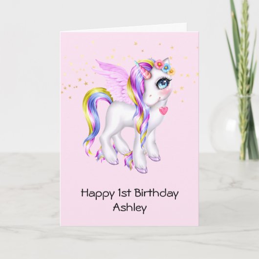 Schönes Einhorn mit Rainbow Mane Birthday Karte (Vorderseite)