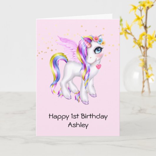 Schönes Einhorn mit Rainbow Mane Birthday Karte (Gelbe Blume)