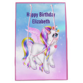 Schönes Einhorn mit Rainbow Mane Birthday Mittlere Geschenktüte (Vorderseite)