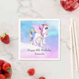Schönes Einhorn mit Rainbow Mane Birthday Serviette
