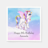 Schönes Einhorn mit Rainbow Mane Birthday Serviette (Vorderseite)