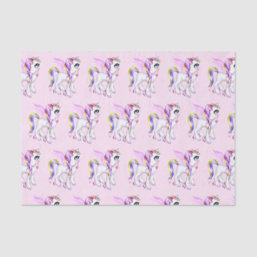 Schönes Einhorn mit Rainbow Mane Gemustert Seidenpapier (Vorderseite)