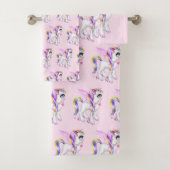 Schönes Einhorn mit Rainbow Mane Muster Badhandtuch Set (Insitu)