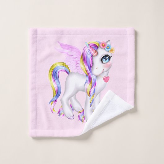 Schönes Einhorn mit Rainbow Mane Muster Badhandtuch Set (Waschlappen)
