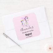 Schönes Einhorn mit Rainbow Mane & Schwanz Candle Quadratischer Aufkleber (Umschlag)