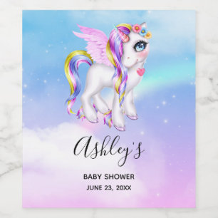 Schönes Einhorn mit Rainbow Mane & Schwanz Party Weinetikett