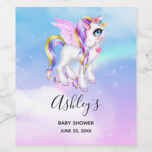 Schönes Einhorn mit Rainbow Mane & Schwanz Party Weinetikett (Einzelnes Label)