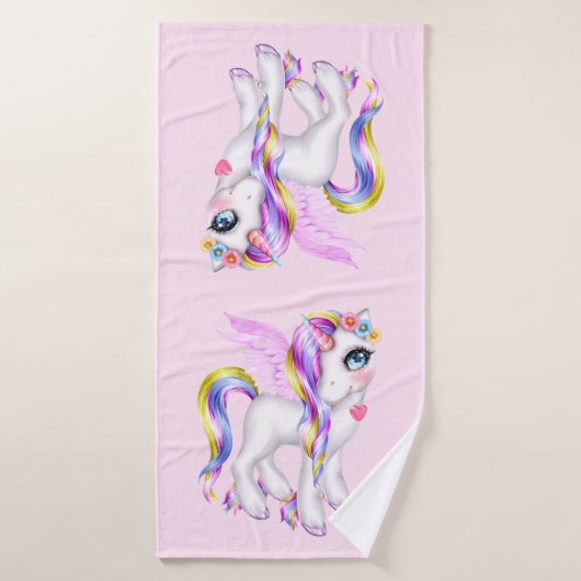 Schönes Einhorn mit Regenbogenmane Badhandtuch Set (Badehandtuch)