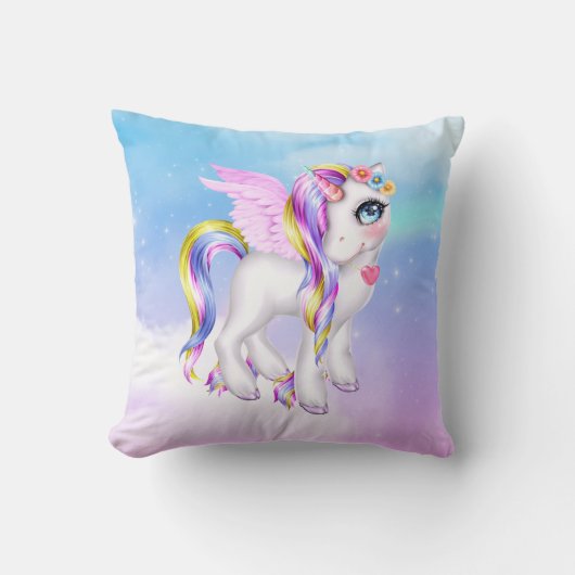 Schönes Einhorn mit Regenbogenmane Kissen (Vorderseite)