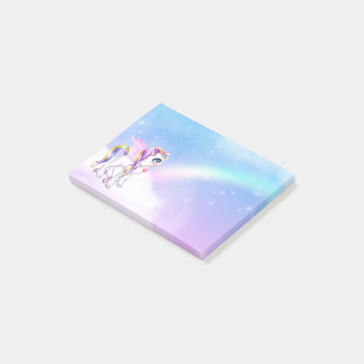 Schönes Einhorn mit Regenbogenmane Post-it Klebezettel (angewinkelt)