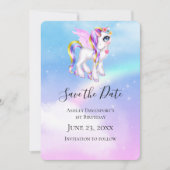 Schönes Einhorn mit Regenbogenmane Save The Date (Vorderseite)