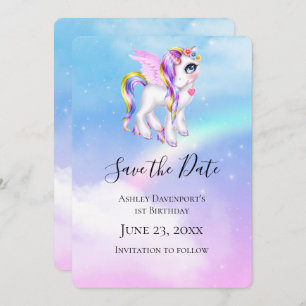 Schönes Einhorn mit Regenbogenmane Save The Date