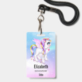 Schönes Einhorn mit Regenbogenmane und Schwanz Ausweis (Rückseite mit Lanyard)