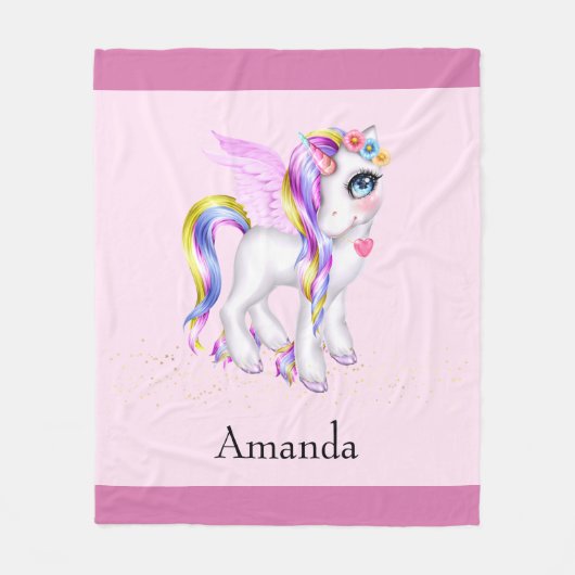 Schönes Einhorn mit Regenbogenmane und Schwanz Fleecedecke (Vorderseite)