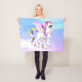 Schönes Einhorn mit Regenbogenmane und Schwanz Fleecedecke