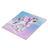 Schönes Einhorn mit Regenbogenmane und Schwanz Fliese (Seite)