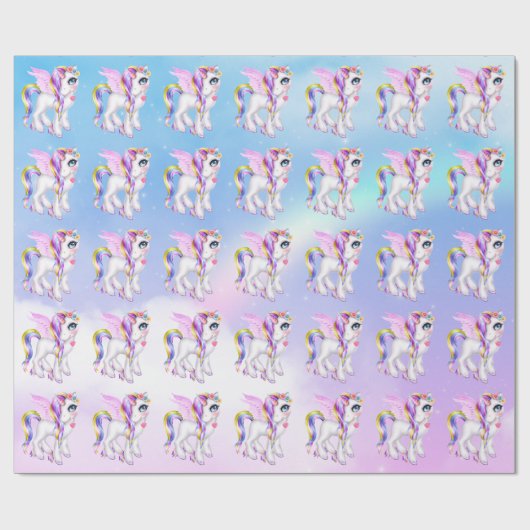 Schönes Einhorn mit Regenbogenmane und Schwanz Geschenkpapier (Flach)