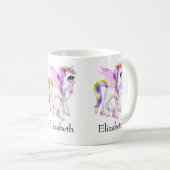 Schönes Einhorn mit Regenbogenmane und Schwanz Kaffeetasse (VorderseiteRechts)