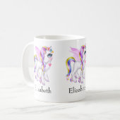 Schönes Einhorn mit Regenbogenmane und Schwanz Kaffeetasse (Vorderseite Links)