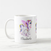 Schönes Einhorn mit Regenbogenmane und Schwanz Kaffeetasse (Links)