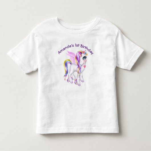 Schönes Einhorn mit Regenbogenmane und Schwanz Kleinkind T-shirt (Vorderseite)