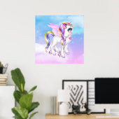 Schönes Einhorn mit Regenbogenmane und Schwanz Poster (Heimbüro)