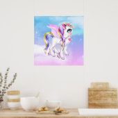 Schönes Einhorn mit Regenbogenmane und Schwanz Poster (Küche)