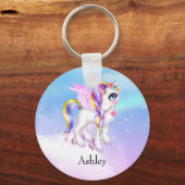 Schönes Einhorn mit Regenbogenmane und Schwanz Schlüsselanhänger (Vorderseite)