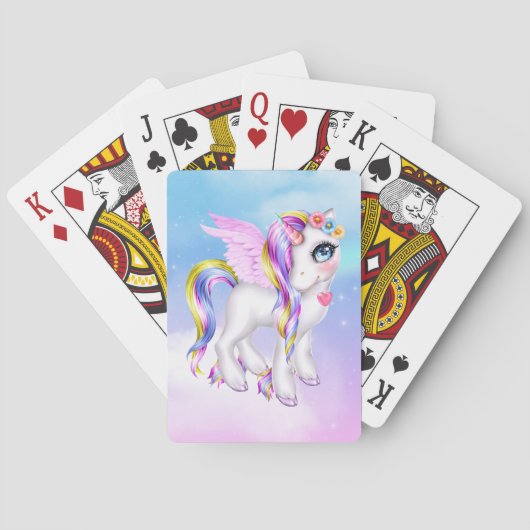 Schönes Einhorn mit Regenbogenmane und Schwanz Spielkarten (Rückseite)