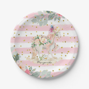 Schönes Einhorn Pastellfarben Rosa Streifen Glitze Pappteller