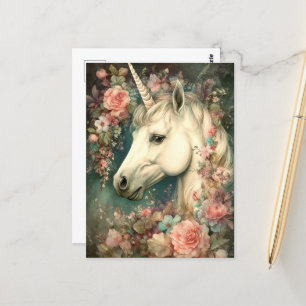 Schönes Einhorn und Blume Postkarte