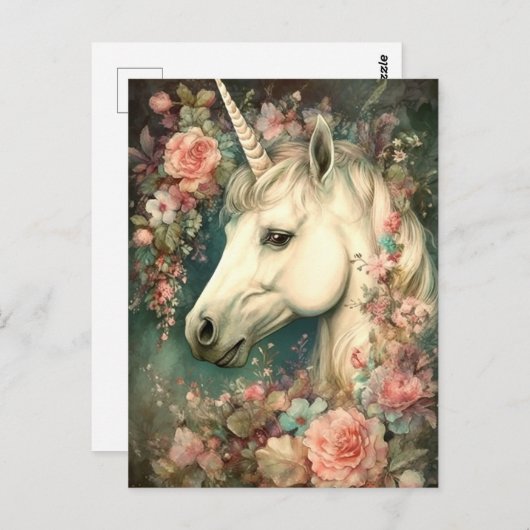 Schönes Einhorn und Blume Postkarte (Vorne/Hinten)