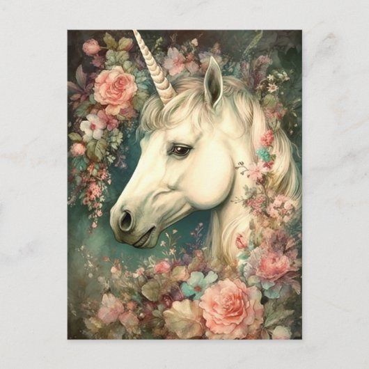 Schönes Einhorn und Blume Postkarte (Vorderseite)