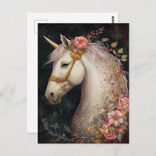Schönes Einhorn und Blume Postkarte (Vorne/Hinten)