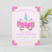 Schönes Einhorngesicht mit Blumengeschmack Geburts Einladung (Stehend Vorderseite)