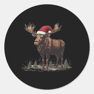 Schönes Elch mit Weihnachtsmannmütze für Weihnacht Runder Aufkleber