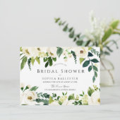 Schönes elegantes Brautparty mit weißer Blume Einladung (Stehend Vorderseite)