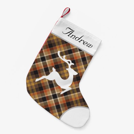 Schönes elegantes Design mit Monogramm tartan brau Kleiner Weihnachtsstrumpf (Vorderansicht (hängend))