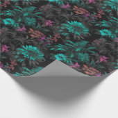 Schönes elegantes, dunkles Aquamarines Blumenmuste Geschenkpapier (Ecke)