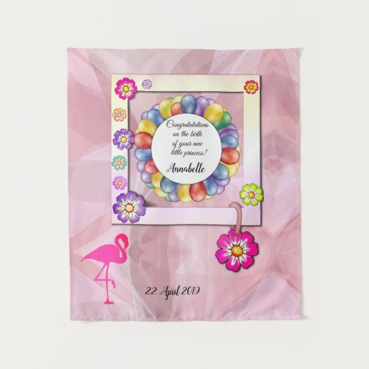 Schönes Elegantes Floral Flamingo Persönliche Gest Wandteppich (Vorderseite)