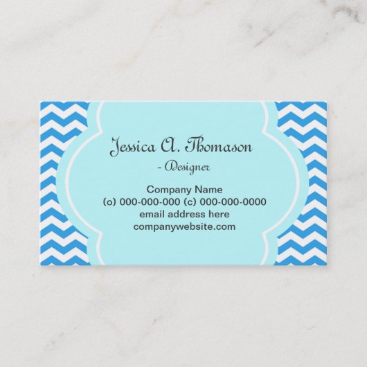 Schönes, elegantes, modernes Blau Zickzack Visitenkarte (Vorderseite)