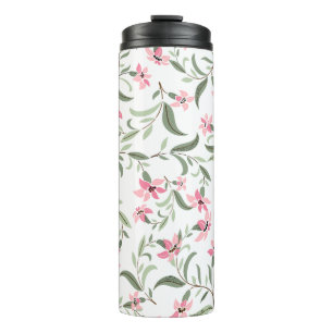 Schönes elegantes rosa Blumenmuster Weiß Thermosbecher