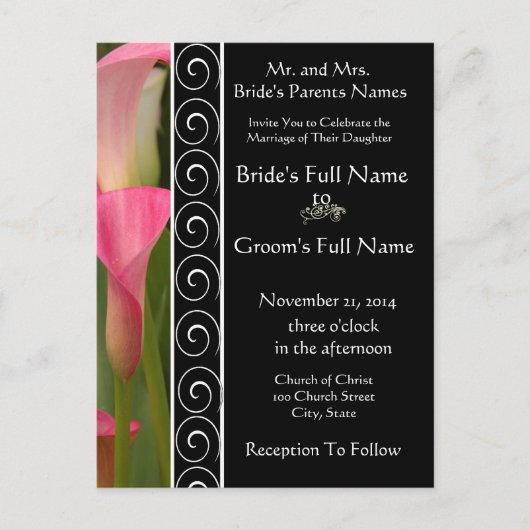 Schönes elegantes Rosa Cala Lily Einladung (Vorderseite)