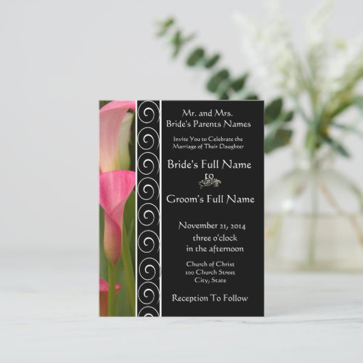 Schönes elegantes Rosa Cala Lily Einladung (Stehend Vorderseite)