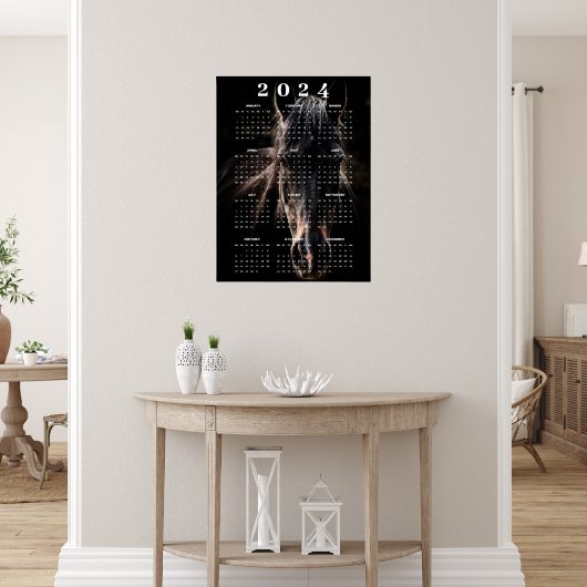 Schönes Equus Black Horse Portrait 2024 Kalender Poster
