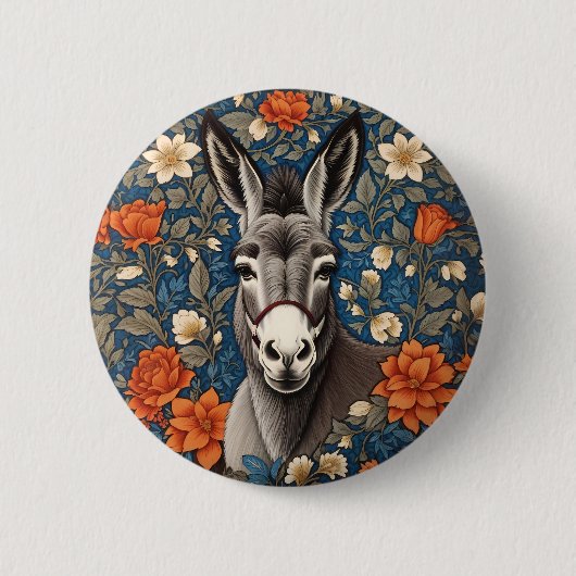 Schönes Eselsgesicht Elegante Blumen Button (Vorderseite)
