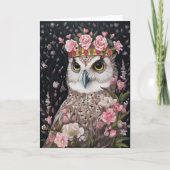 Schönes Eule in einem Kronen jeden Anlaß rosa Blum Karte (Vorderseite)