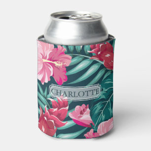 Schönes exotisch rosa Blume Monogramm Dosenkühler