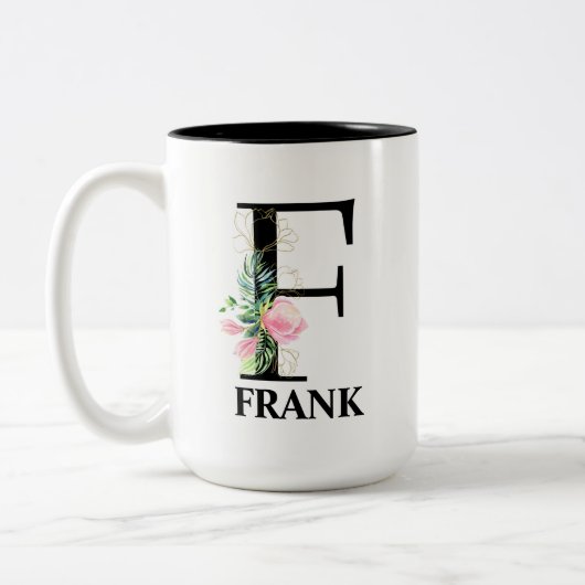 Schönes F monogrammiertes Initial Zweifarbige Tasse (Links)
